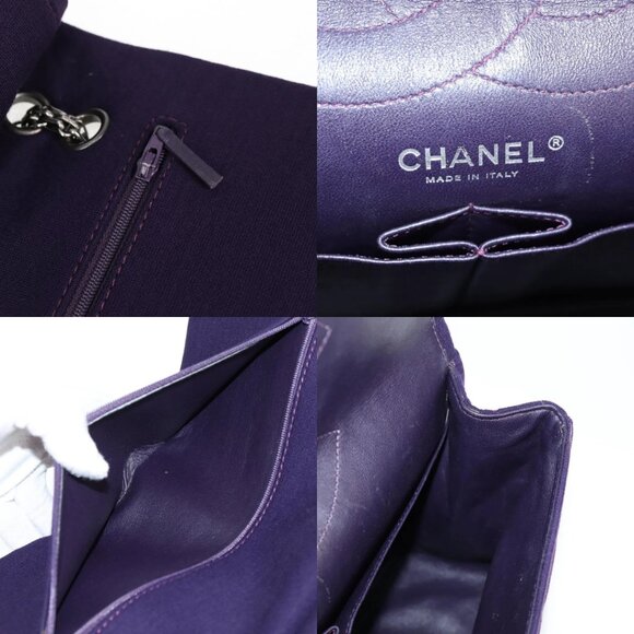CHANEL Matelasse 2.55 Double Flap Chain Bag Cotton Purple CC Auth 127929M - Picture 13 of 15